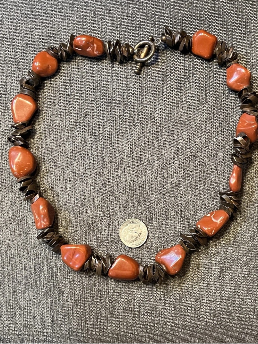 Vintage bronze red Jasper Chunky Statement necklace 18” Boho Chic Earthy